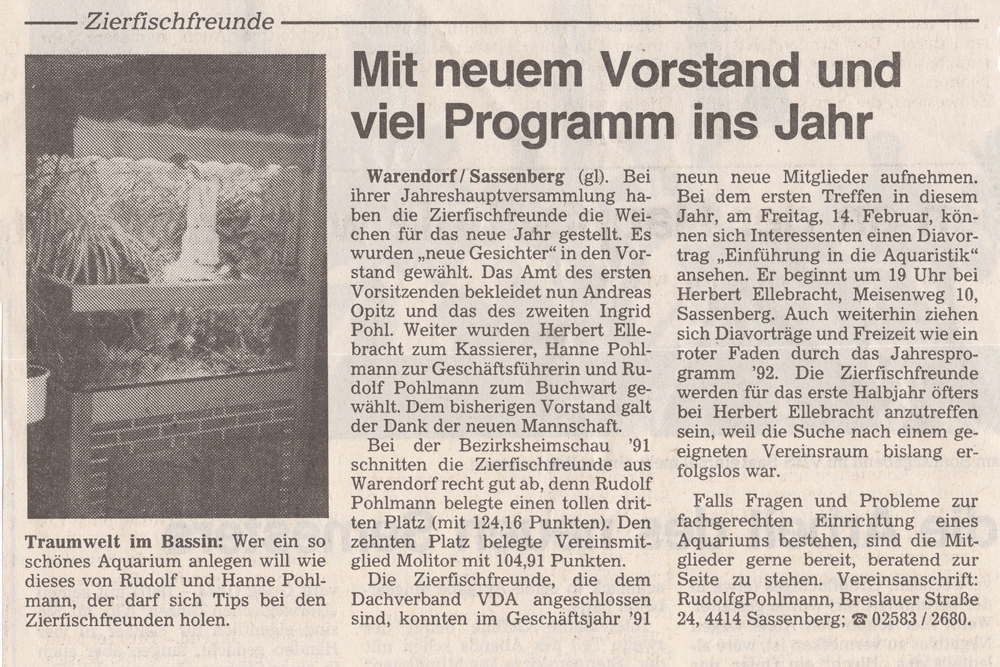 Zeitungsartikel aus dem Jahr 1992